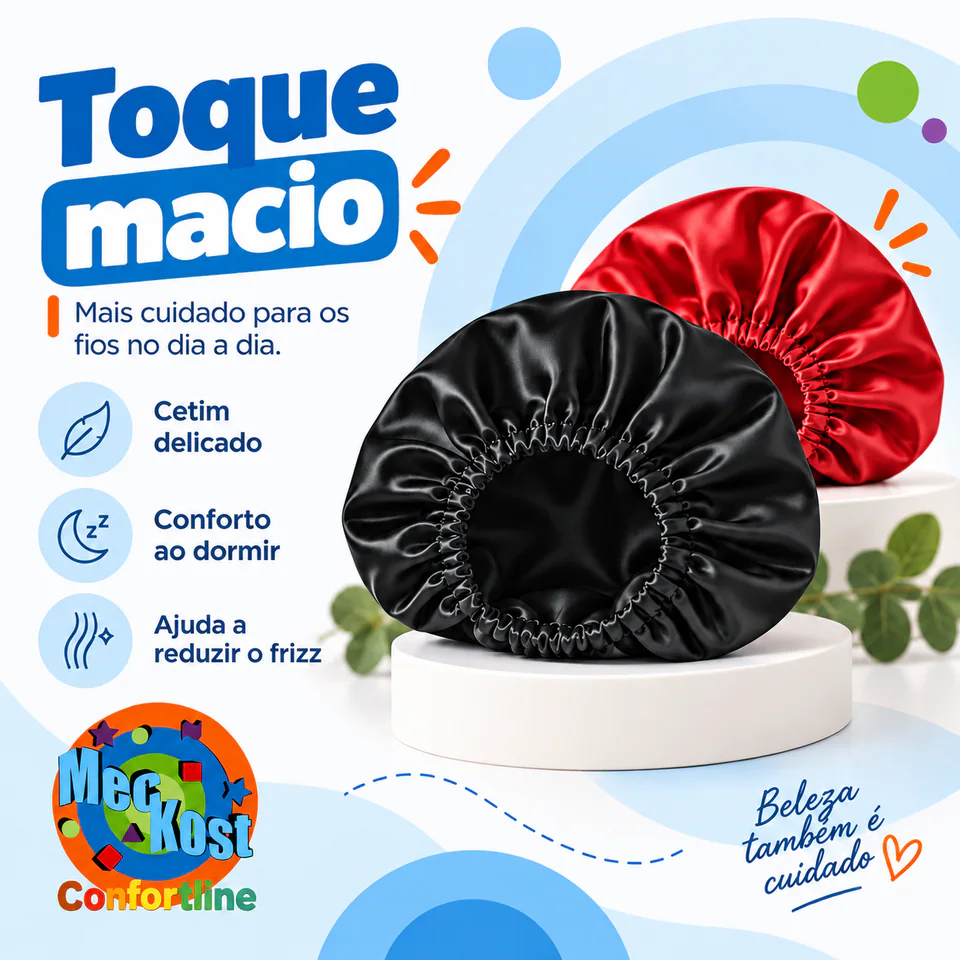 Touca de Cetim com elástico confortável e acabamento caprichado