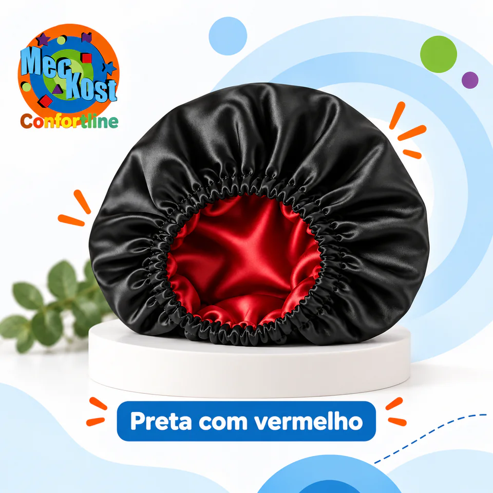 Touca de Cetim na opção Preta com vermelho
